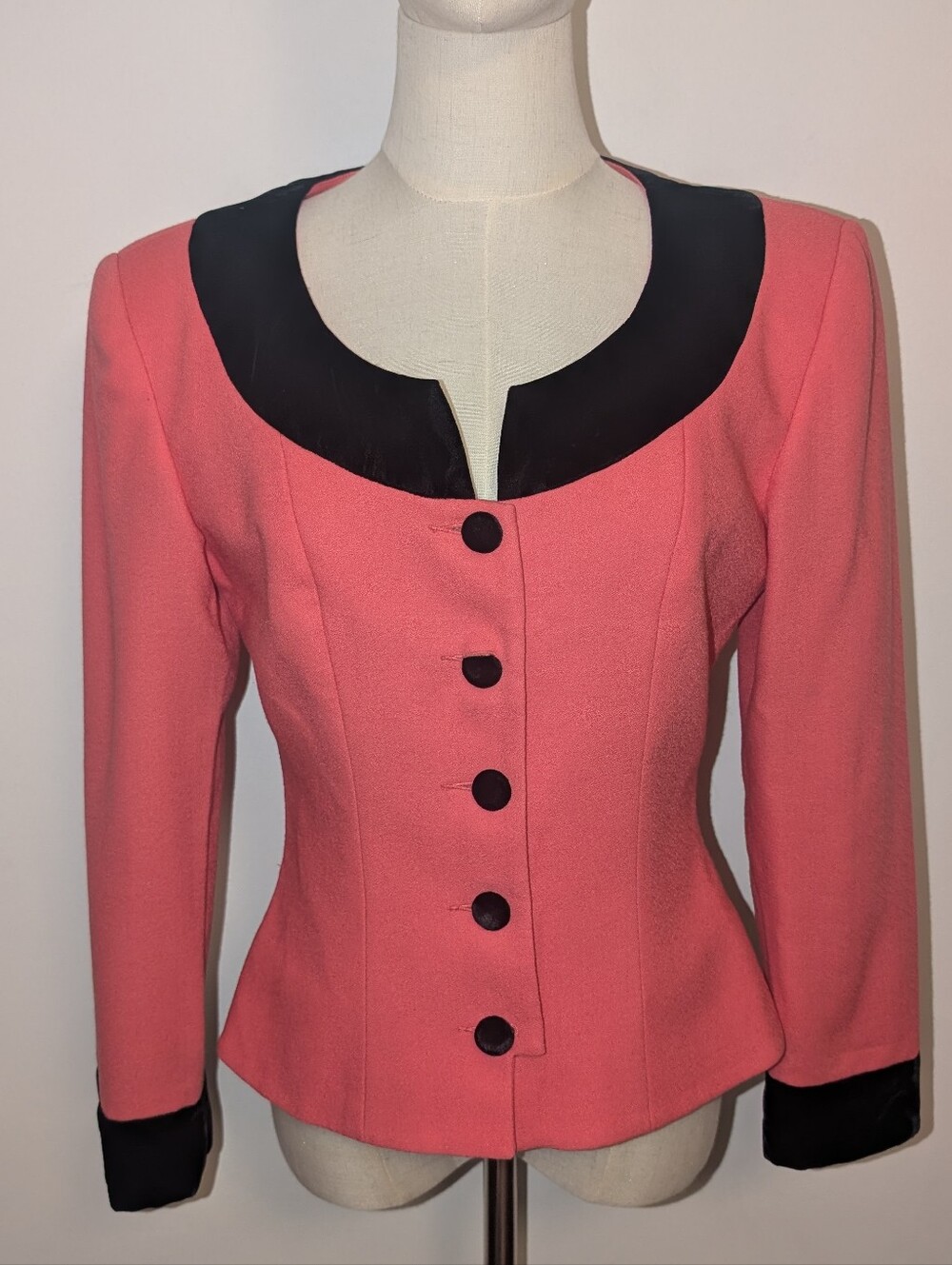 Vintage Wool Coral Pink Contrast Collar Button Jacket